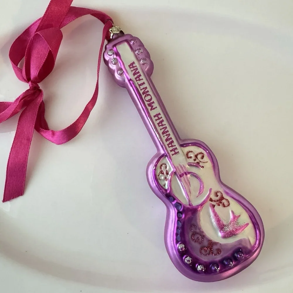 Hannah Montana Blown Glass Christmas Ornament Purple Guitar Glitter Disney - Picture 1 of 7
